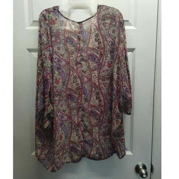 Faded Glory Women's Size XL Pink Purple Paisley Sheer Dolman Sleeve Cardigan - Picture 3 of 5
